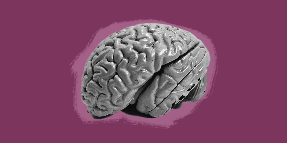 Blog_BrainonOpioidsPart3 copy Grayscale image of a brain against a purple background